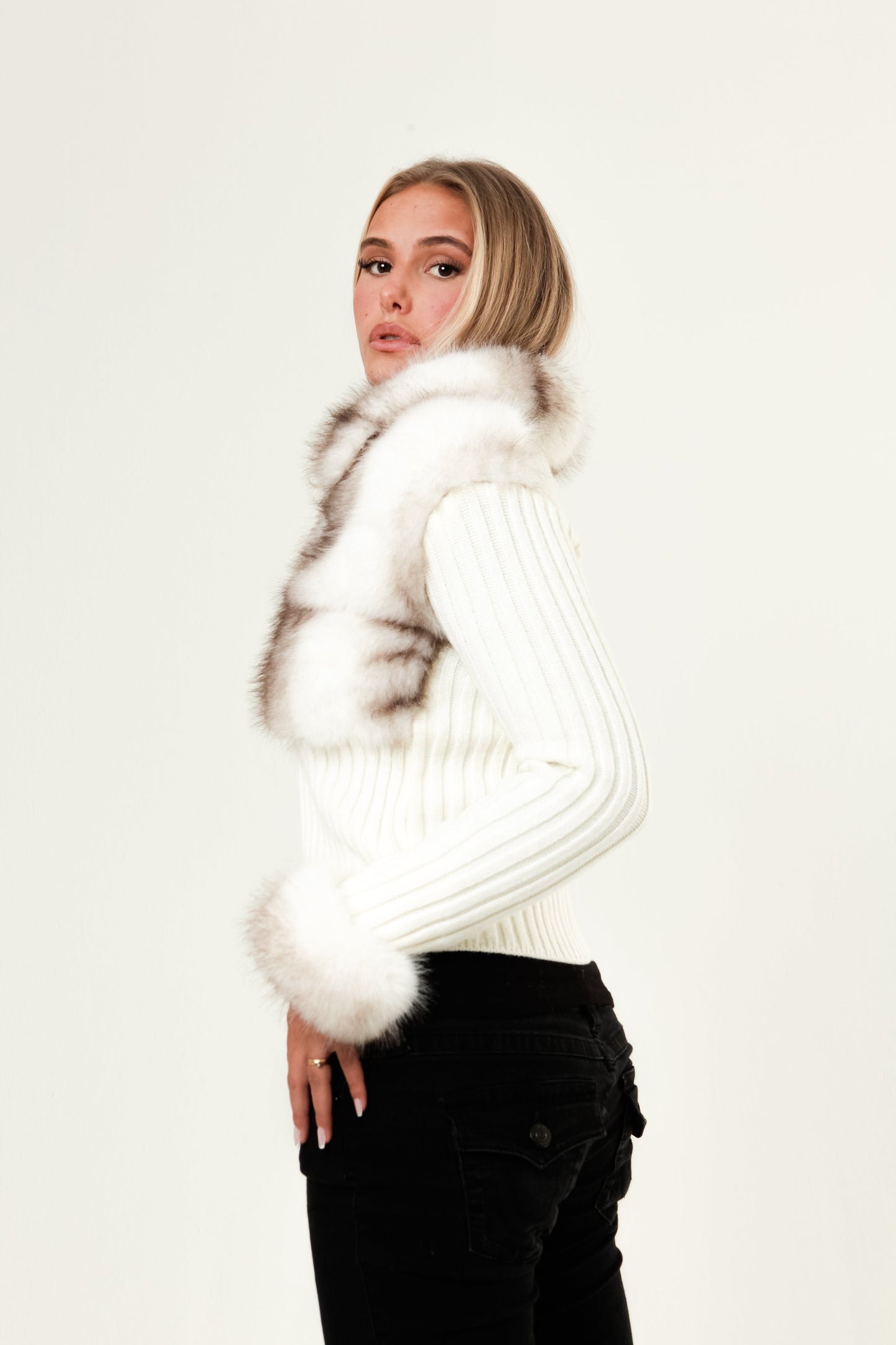 Ivory Fur Cardigan - White
