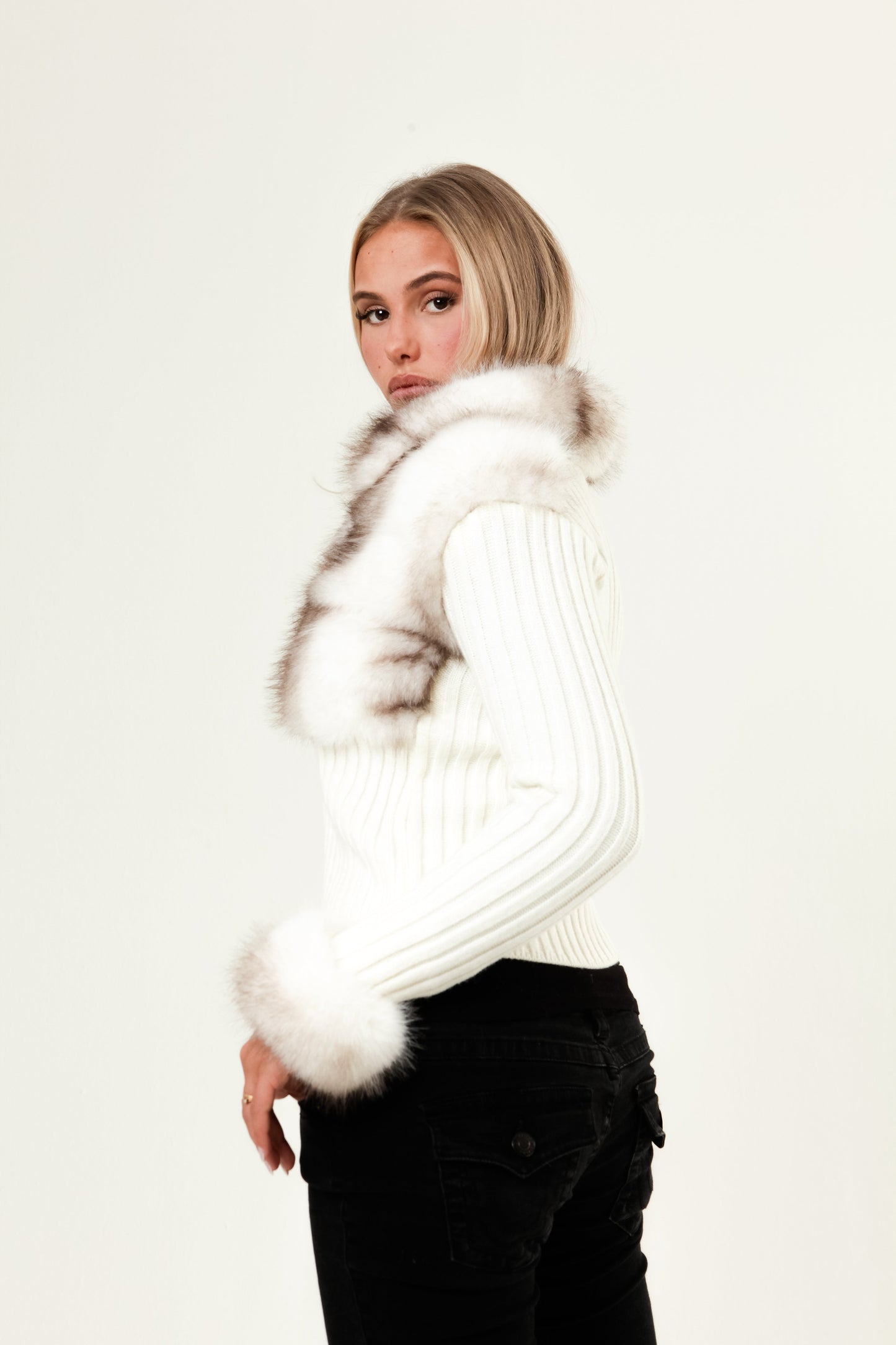 Ivory Fur Cardigan - White